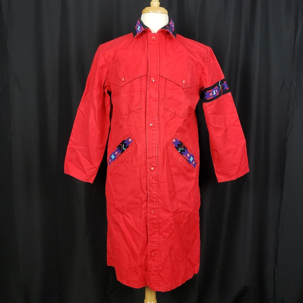 Vintage Made in USA David James Trench Coat with Tribal Accents Size Small